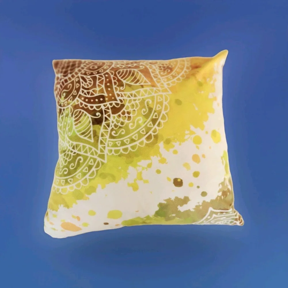 Set Of 2 CaliTime Decorative Throw Pillows Yellow Colorful Mandala Boho 18